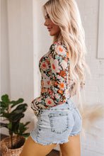 Load image into Gallery viewer, Orange Floral Mesh Slim Long Sleeve Crop Top
