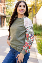 Load image into Gallery viewer, Laurel Green Floral Patchwork Long Sleeve Ribbed Blouse
