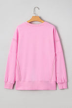 Load image into Gallery viewer, Pink Bow Sequin XOXO Letter Graphic Exposed Seam Baggy Sweatshirt
