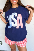 Load image into Gallery viewer, Blue USA Graphic July 4th Crew Neck T Shirt
