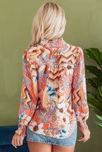Load image into Gallery viewer, Orange Floral Print Shirred Cuff Buttoned Loose Shirt
