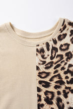 Load image into Gallery viewer, Pale Khaki Leopard Colorblock Waffle Knit Top

