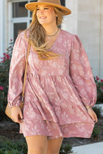 Load image into Gallery viewer, Peach Blossom Floral Surplice V Neck Tiered Ruffled Plus Size Dress
