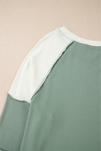 Load image into Gallery viewer, Mint Green Ribbed Colorblock Patchwork Raglan Long Sleeve Top
