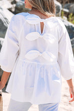 Load image into Gallery viewer, White Bow Knot Cutout Back Loose Fit 3/4 Sleeve Blouse

