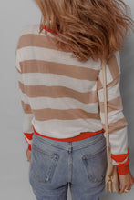 Load image into Gallery viewer, Apricot Colorblock Striped Round Neck Drop Shoulder Sweater
