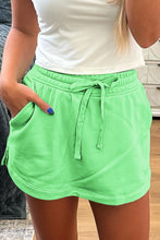 Load image into Gallery viewer, Light Green French Terry Drawstring Elastic Waistband Mini Skort with Pockets
