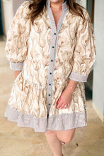 Load image into Gallery viewer, Khaki Plus Size Floral Print Striped Trim Patchwork Button Down A-line Dress
