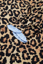 Load image into Gallery viewer, Brown Wild Leopard Print Contrast Striped Frilled Trim Chic Shirt
