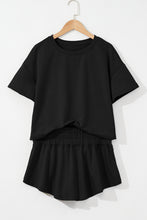 Load image into Gallery viewer, Black 2pcs Cropped Tee and Ruffle High Waist Skort Set
