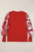 Load image into Gallery viewer, Fiery Red Contrast Mixed Animal Print Lantern Sleeve Patchwork Top
