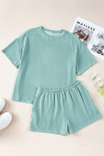 Load image into Gallery viewer, Iceland Blue Ribbed Textured Knit Loose Fit Tee and Shorts Set
