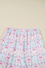 Load image into Gallery viewer, Pink Bow Wreath Pattern Christmas Holiday Tied Front Long Sleeve 2pcs Pajama Set
