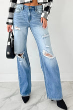 Load image into Gallery viewer, Myosotis Mid Rise Distressed Sneak Peek Straight Leg Jeans

