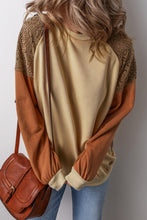 Load image into Gallery viewer, Khaki Lace Patchwork Colorblock Drop Shoulder Sweatshirt
