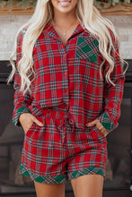 Load image into Gallery viewer, Dearlovers Red Plaid Contrast Patched Christmas Holiday Long Sleeve Shirt and Short 2pcs Pajama Set
