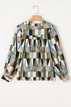 Load image into Gallery viewer, Green Geometric Print Buttoned Balloon Sleeve Loose Fit Shirt
