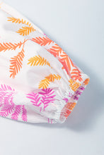 Load image into Gallery viewer, White Tropical Leaf Printed Patchwork Sleeve Round Neck Top
