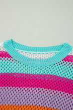 Load image into Gallery viewer, Rose Red Colorblock Patchwork Knit Crochet Eyelet Sweater
