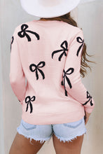 Load image into Gallery viewer, Light Pink Bow Pattern Knitted Loose Fit Sweater
