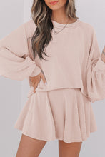 Load image into Gallery viewer, Jet Stream Corded Lantern Sleeve Top High Waist Ruffled Mini Skirt Set
