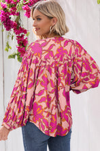 Load image into Gallery viewer, Pink Floral Print Batwing Sleeve Buttoned Loose Fit Shirt
