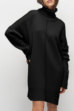 Load image into Gallery viewer, Black Solid Color Turtleneck Drop Shoulder Loose Sweater Dress
