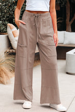 Load image into Gallery viewer, Smoke Gray Mineral Wash Exposed Seam Drawstring Elastic Waistband Wide Leg Cargo Pants
