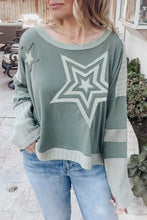 Load image into Gallery viewer, Mist Green Stars Patchwork Round Neck Plus Size T Shirt
