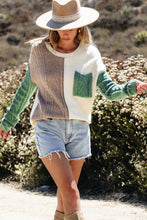 Load image into Gallery viewer, Vineyard Green Colorblock Patched Pocket Drop Shoulder Sweater
