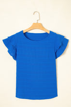 Load image into Gallery viewer, Dark Blue Textured Ruffled Sleeve Round Neck Top
