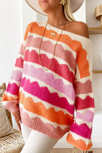 Load image into Gallery viewer, Rose Red Wave Striped Balloon Sleeve Drop Shoulder Sweater
