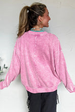 Load image into Gallery viewer, Bright Pink Mineral Wash Crossed Crew Neck Drop Shoulder Loose Sweatshirt
