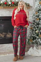 Load image into Gallery viewer, Red Plaid Mama Graphic Christmas Holiday Crewneck Pullover and Pants Two Piece Lounge Set

