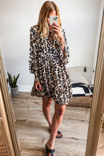 Load image into Gallery viewer, Black Leopard Print Buttoned Front 3/4 Sleeve Tiered Ruffled Hem Dress
