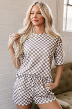 Load image into Gallery viewer, Brown Checkered Top and Short Casual 2pcs Set
