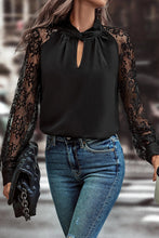 Load image into Gallery viewer, Black Keyhole Neckline Floral Lace Raglan Sleeve Blouse

