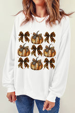 Load image into Gallery viewer, Beige Pumpkin Leopard Bow Knot Print Pullover Sweatshirt

