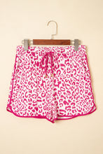 Load image into Gallery viewer, Pink Leopard Elastic Waistband Lace up Contrast Trim Casual Shorts
