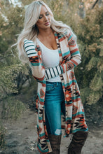 Load image into Gallery viewer, Multicolor Geometric Color Block Open Front Long Cardigan
