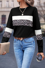 Load image into Gallery viewer, White Leopard Colorblock Patchwork Crew Neck Long Sleeve Tee
