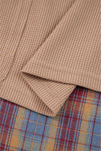 Load image into Gallery viewer, Straw Yellow Waffle Stripe Plaid Patchwork Henley Knit Top
