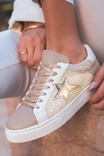 Load image into Gallery viewer, Dearlove Gold Glitter Star Patchwork PU Leather Lace-up Sneakers
