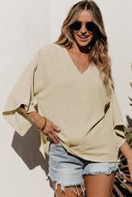 Load image into Gallery viewer, Parchment Solid V Neck Wide Sleeve Crinkled Blouse
