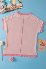 Load image into Gallery viewer, Light Pink Textured Contrast Trim Round Neck T Shirt

