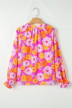 Load image into Gallery viewer, Rose Floral Print Flounce Sleeve Notched Neck Blouse
