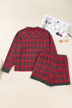 Load image into Gallery viewer, Red Plus Size Plaid Contrast Patchwork Long Sleeve Shirt and Shorts 2pcs Pajama Set
