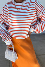 Load image into Gallery viewer, Orange Stripe Drop Shoulder Crew Neck Loose Sweatshirt
