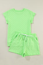 Load image into Gallery viewer, Light Green Checkered Textured Tee and Drawstring Shorts
