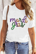 Load image into Gallery viewer, White Sequin mardi gras Graphic T Shirt
